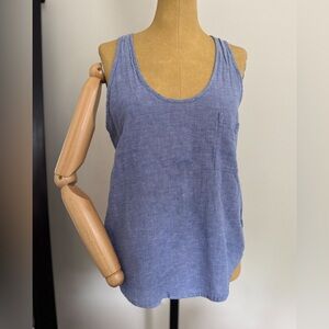 COMMUNITY Linen Sleeveless Tank Top with Relaxed Fit, Blue (XS)